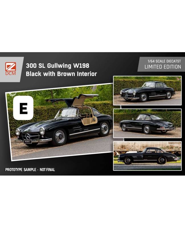 (預訂 Pre-order) DCM 1/64 300SL Gullwing W198 (Diecast car model) Metallic black brown interior