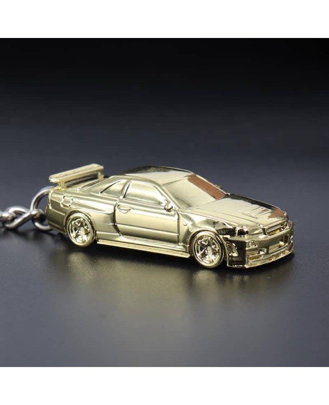 (預訂 Pre-order) Seeker 1/87 GTR34 電鍍色掛鏈式鑰匙扣 (Diecast car model) 電鍍金色