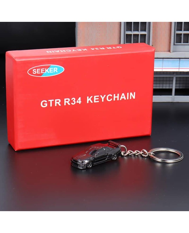 (預訂 Pre-order) Seeker 1/87 GTR34 電鍍色掛鏈式鑰匙扣 (Diecast car model) 電鍍槍灰色