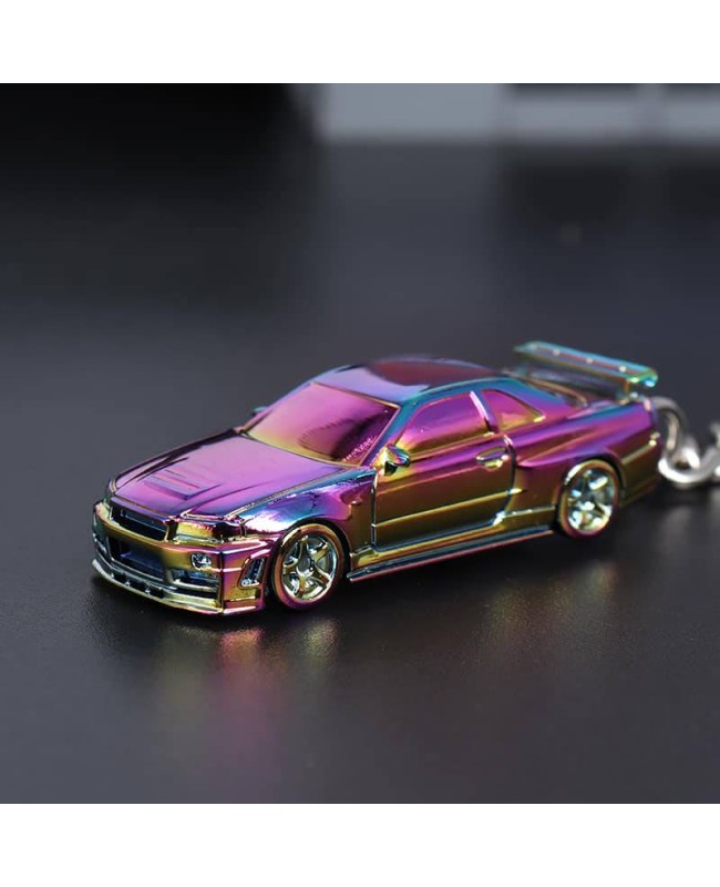 (預訂 Pre-order) Seeker 1/87 GTR34 電鍍色掛鏈式鑰匙扣 (Diecast car model) 電鍍變色紫