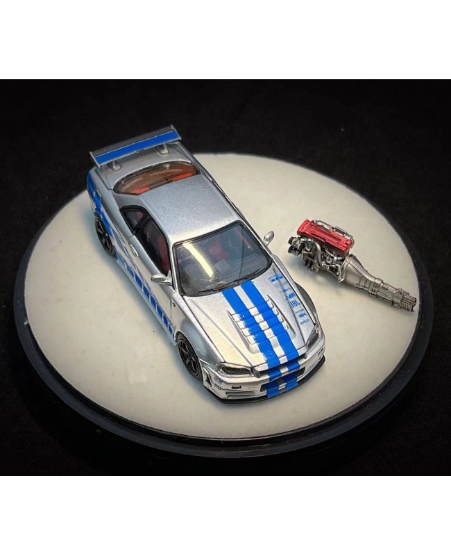 (預訂 Pre-order) PGM * Onemodel 1/64 GTR R34 Z-TUNE Silver blue stripe (Diecast car model) PGM-641004 限量999台 豪華版