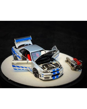 (預訂 Pre-order) PGM * Onemodel 1/64 GTR R34 Z-TUNE Silver blue stripe (Diecast car model) PGM-641004 限量999台 豪華版