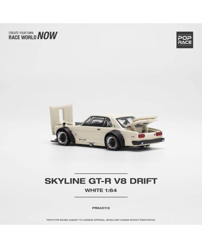 (預訂 Pre-order) POPRACE 1/64 PR640113 SKYLINE GT-R V8 DRIFT WHITE (Diecast car model)