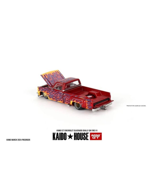 (預訂 Pre-order) Kaidohouse x MINI GT KHMG127 Chevrolet Silverado Dually on Fire V1 (Diecast car model)