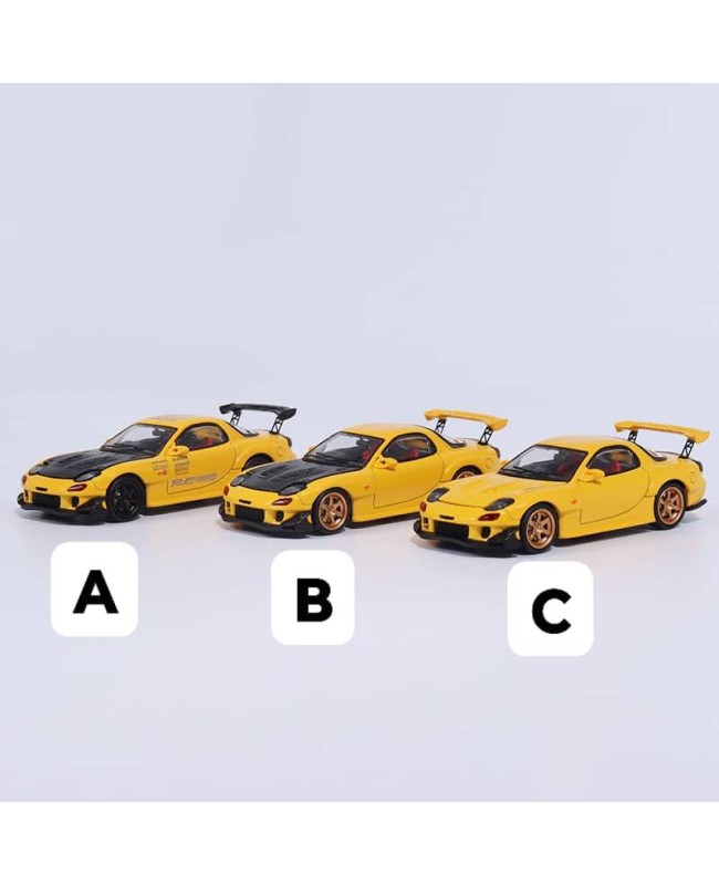 (預訂 Pre-order) BSC 1/64 Mazda RX7 FD3S open cover version (Diecast car model) 限量400台 Yellow with gold wheel carbon cover