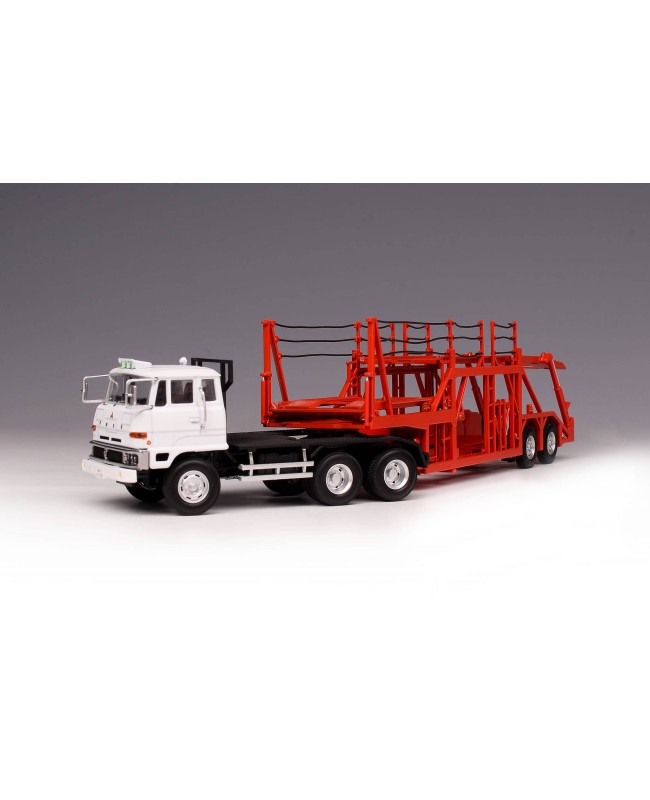 (預訂 Pre-order) DD Models 1/64 Mitsubishi Fuso FV High Cab Tractor Car Transport Trailer Set (Diecast car model) White tractor/red trailer
