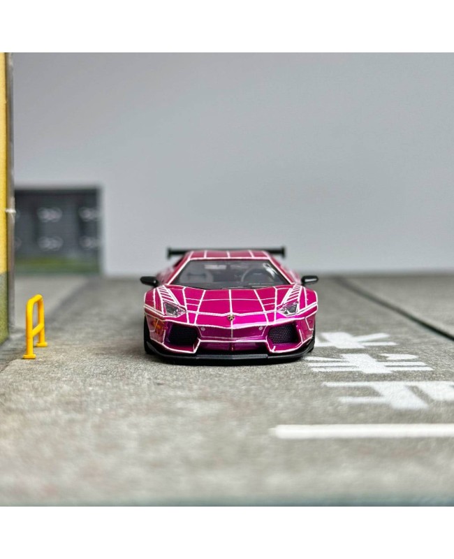 (預訂 Pre-order) KING MODEL 1:64 LB AVENTADOR Explosion pattern luminous version (Diecast car model) Chrome pink 標準版 (限量300台)