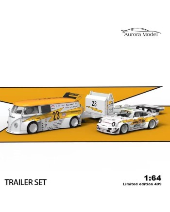 (預訂 Pre-order) AM Aurora 1/64 Lightning livery series (Diecast car model) Porsche 964 Set : Volkswagen Bus T1 VAN + Trailer + Porsche 964 (限量499套)