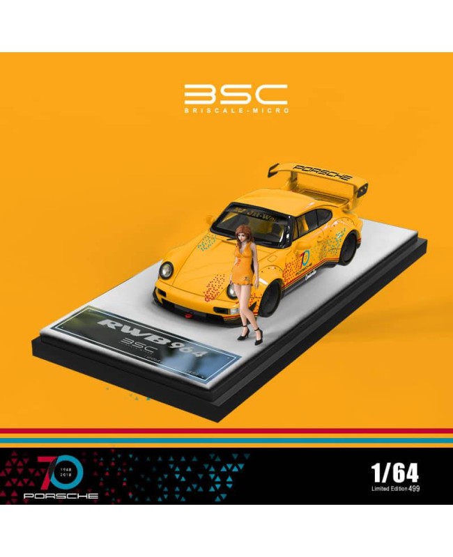 (預訂 Pre-order) BSC 1/64 RWB964 Yellow 70th Anniversary Edition 人偶版 (Diecast car model) 限量499台