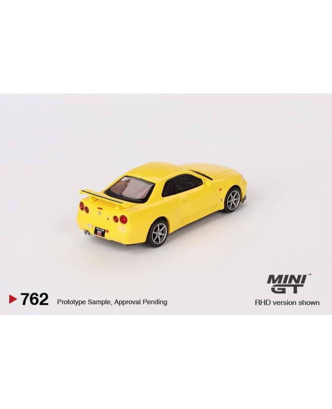 (預訂 Pre-order) MINI GT 1/64 MGT00762-R Nissan Skyline GT-R (R34) V-Spec Lightning Yellow (Diecast car model)