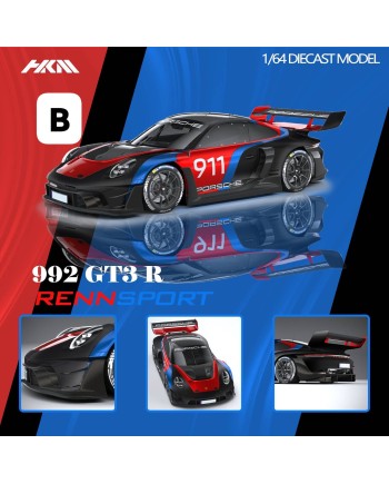 (預訂 Pre-order) HKM 1/64 911 (992) GT3 R Rennsport Brumos大尾翼 (Diecast car model) 限量999台 Black 黑色