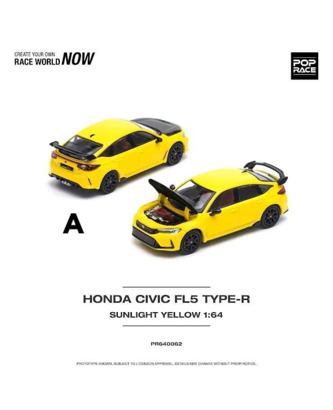 (預訂 Pre-order) Poprace Model 1/64 PR640062 HONDA CIVIC FL5 TYPE-R SUNLIGHT YELLOW (Diecast car model)