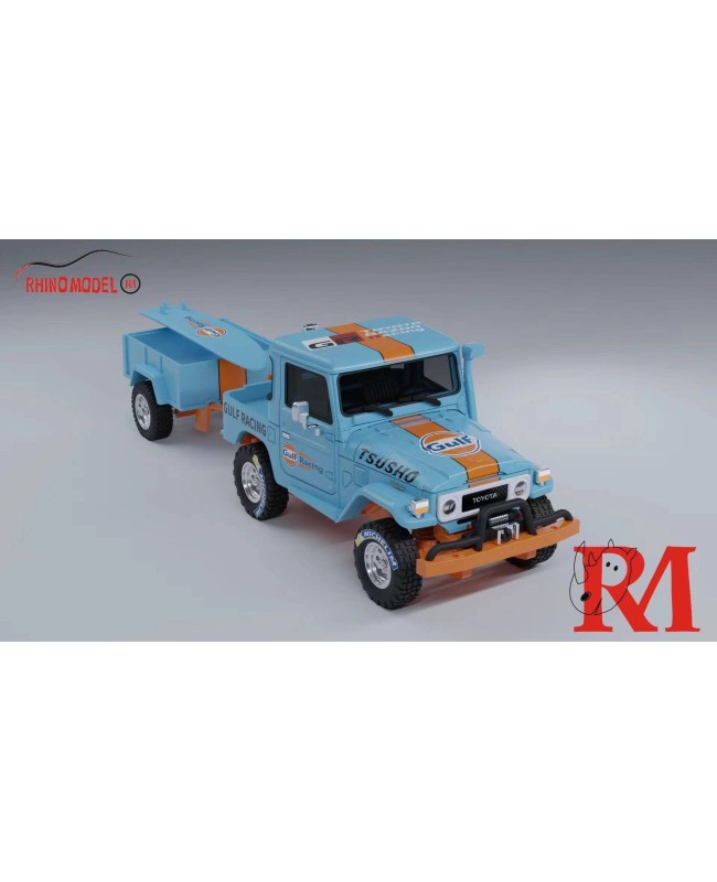 (預訂 Pre-order) Rhino Model RM 1/64 Toyota Cruiser  FJ40 pickup +Drag bucket + skateboard Gulf (Diecast car model)