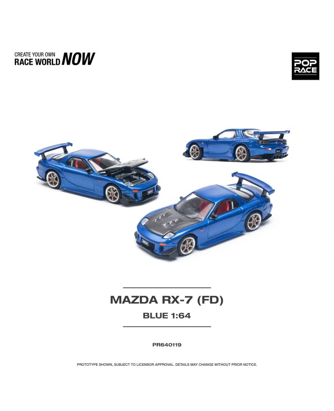 (預訂 Pre-order) POPRACE 1/64 PR640119 MAZDA RX-7 (FD3S) RE-AMEMIYA WIDEBODY METALLIC BLUE (Diecast car model)