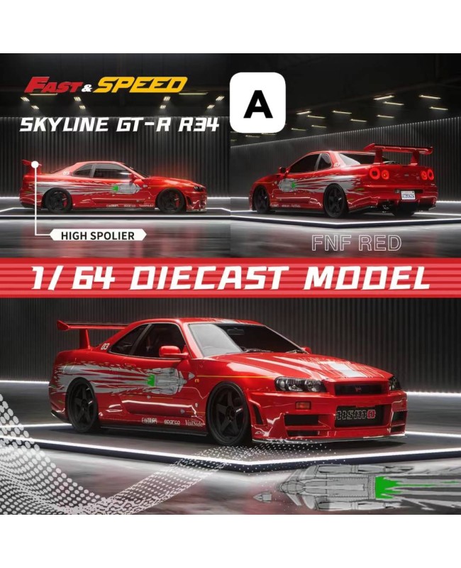 (預訂 Pre-order) Fast Speed FS 1:64 Skyline GT-R Mk5 R34 (Diecast car model) 限量999台 FNF Red