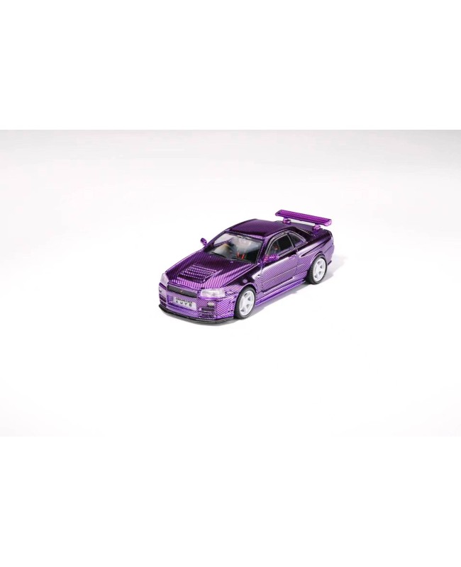 (預訂 Pre-order) DEMON KING AUTO 1/64 Skyline GT-R R34 Purple carbon fiber BB wheel (Diecast car model) 限量650台