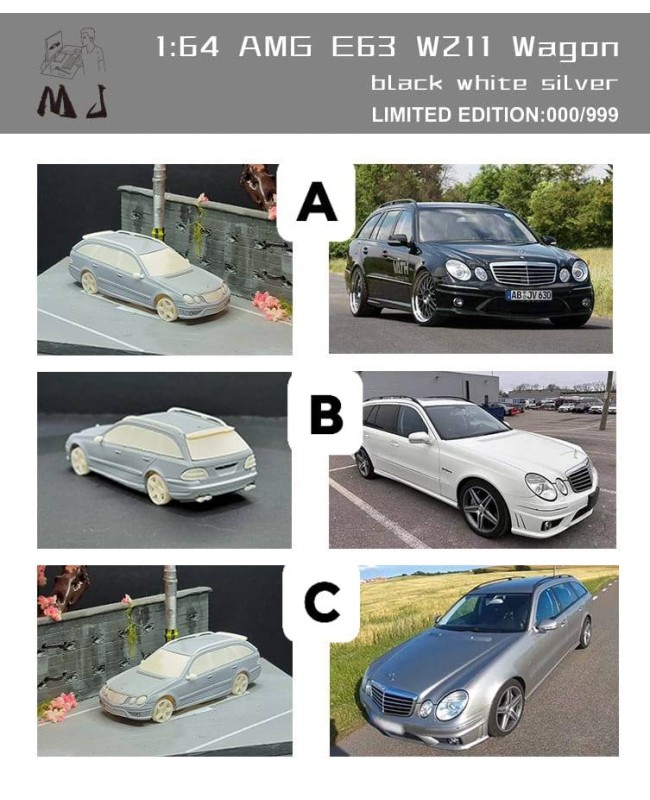 (預訂 Pre-order) MJ 1/64 Mercedes-Benz AMG E63 W211 Travel version (Diecast car model) Silver