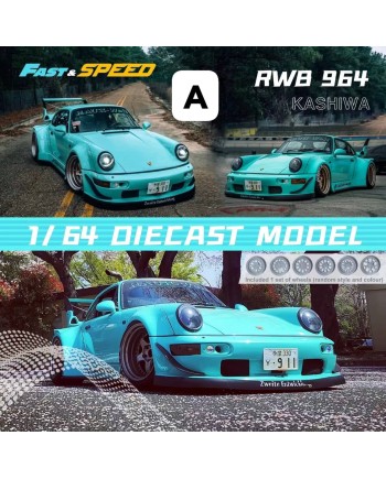 (預訂 Pre-order) Fast Speed FS 1/64 Rauh-Welt,RWB964 wide body (Diecast car model) 限量499台 Blue Blue (Kashiwa X 版尾翼)