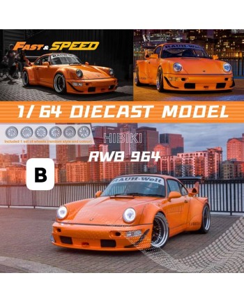 (預訂 Pre-order) Fast Speed FS 1/64 Rauh-Welt,RWB964 wide body (Diecast car model) 限量499台 Orange (Hibiki GT版尾翼)