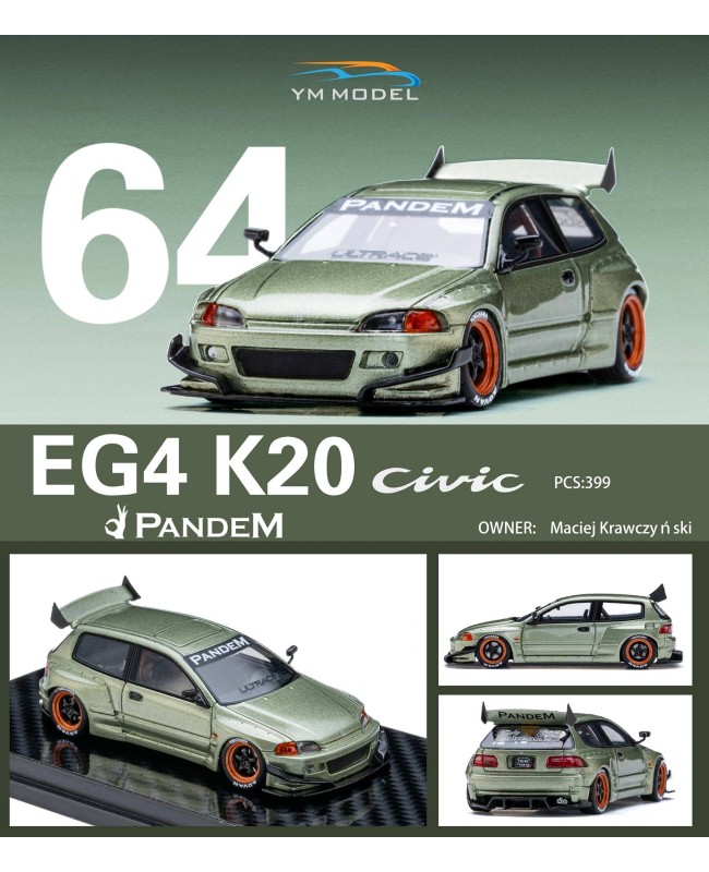 (預訂 Pre-order) YM model 1/64 Pandem Honda Civic EG4 K20 Rocket Rabbit Copper (Resin car model) 限量399台