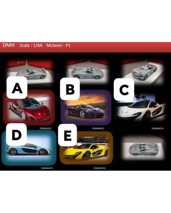 (預訂 Pre-order) DMH 1/64 McLaren P1 (Resin car model) DM64A012 金屬紅 ; 橡膠啞黑十翻毛灰色十啞碳內飾，銀色輪轂、紅色卡鉗   亞克力底座 (限量299pcs)