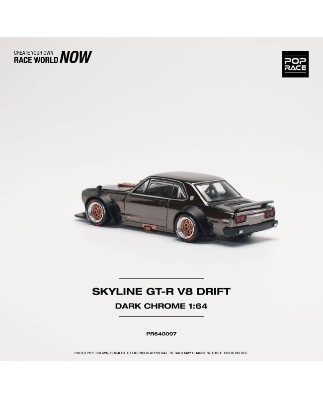 (預訂 Pre-order) POP RACE 1/64 PR640097 Skyline GT-R V8 Drift Dark Chrome (Diecast car model)