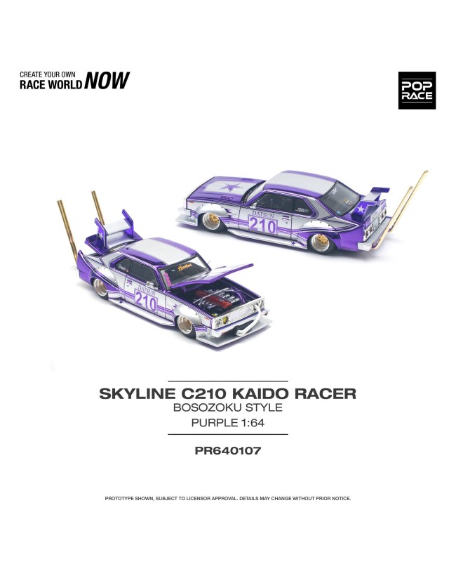 (預訂 Pre-order) POP RACE 1/64 PR640107 Skyline C210 Kaido Racer Bosozoku Style Purple (Diecast car model)