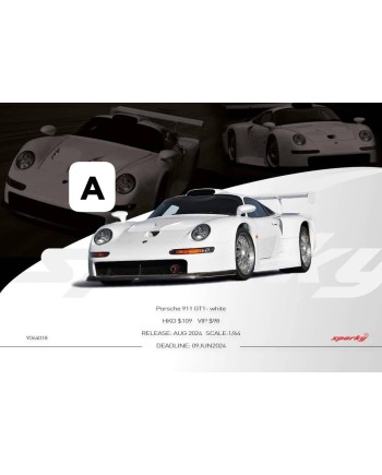 (預訂 Pre-order) Sparky X Tiny 1/64 YO64018 Porsche 911 GT1- white (Tiny Exclusive) (Diecast car model)