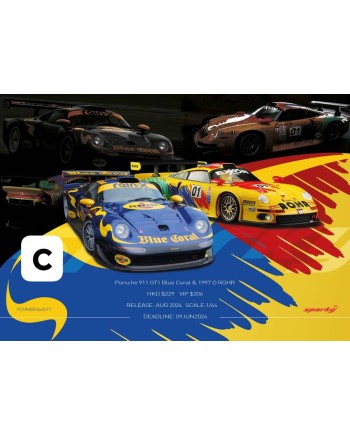 (預訂 Pre-order) Sparky X Tiny 1/64 YCOMBO64017 Porsche 911 GT1 Blue Coral & 1997 D ROHR (Tiny Exclusive)(Diecast car model)