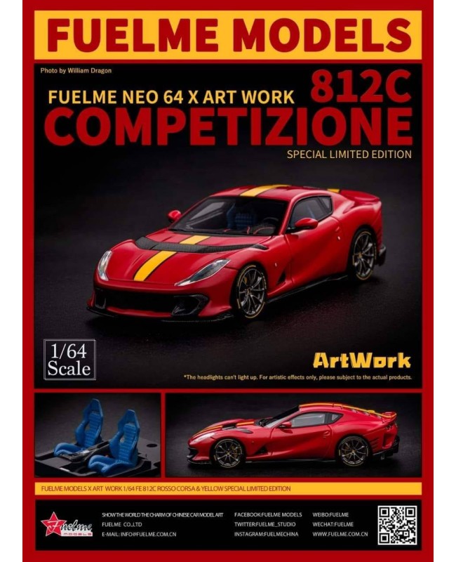 (預訂 Pre-order) Fuelme 1:64 812 Competizione V12 (Resin car model) Red with Yellow Strips紅色黃間 限量299台