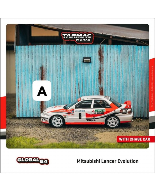 (預訂 Pre-order) TARMAC WORKS 1/64 T64G-048-93MCR08 Mitsubishi Lancer Evolution Rallye Monte-Carlo 1993 K. Eriksson / S. Parmander (Diecast car model)