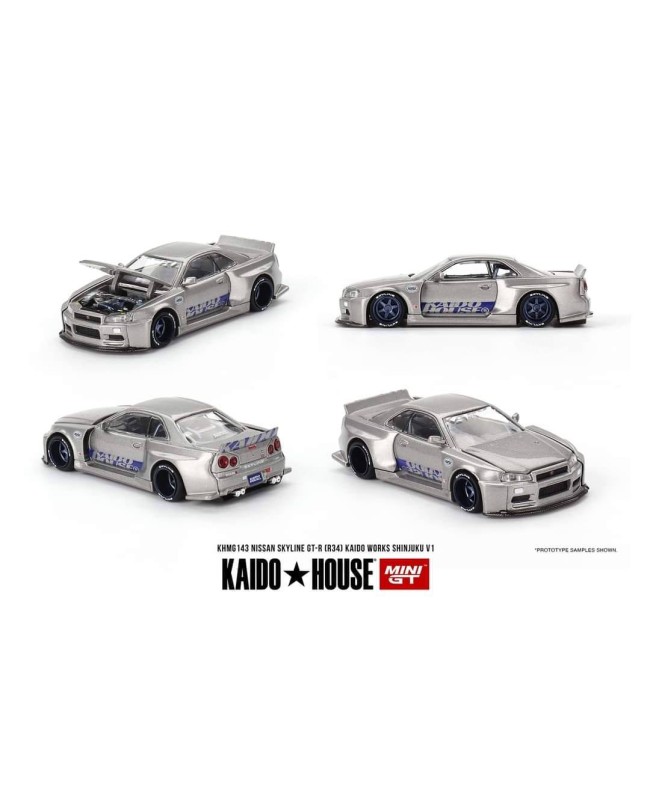 (預訂 Pre-order) Kaido House + MINIGT KHMG143 NISSAN SKYLINE GT-R (R34) KAIDO WORKS SHINJUKU V1 (Diecast car model)