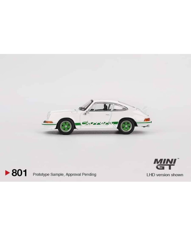 (預訂 Pre-order) MINI GT 1/64 MGT00801-R Porsche 911 Carrera RS 2.7 Grand Prix White with Green Livery RHD (Diecast car model)