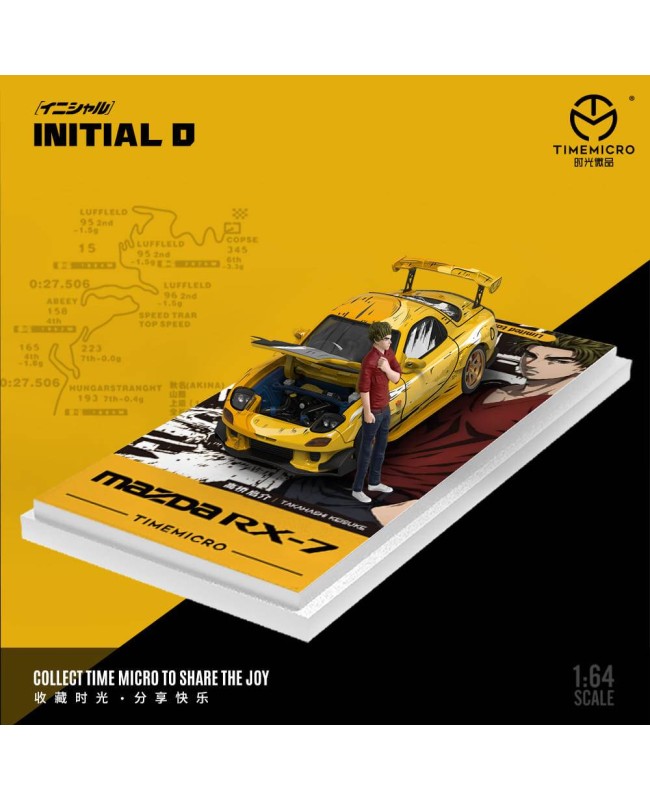 (預訂 Pre-order) TimeMicro1:64 Mazda RX-7 Initial D Open Cover Version (Diecast car model) Yellow carbon 人偶版 TM644712 (限量999台)