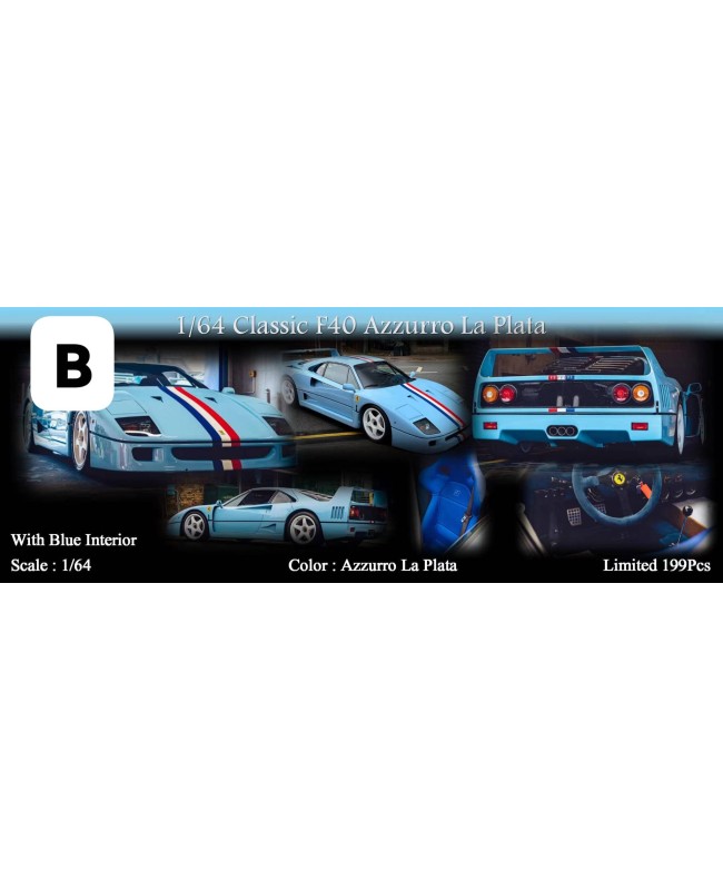(預訂 Pre-order) MY64 X M64X 1/64 F40 (Resin car model) Azzurro La Plata 拉普拉塔藍色，配國旗拉花，暗藍色中控臺和座椅，白色OZ輪輞，限量199台