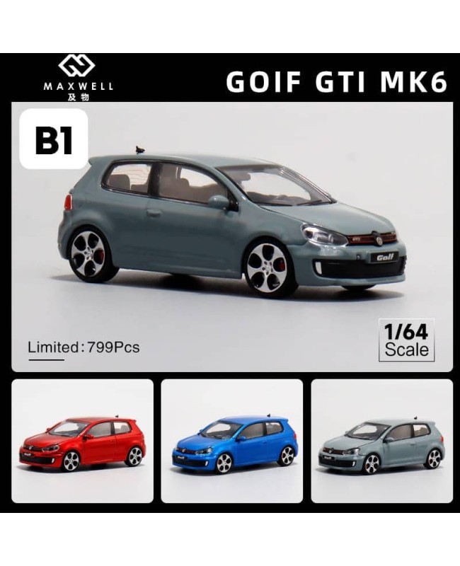 (預訂 Pre-order) Maxwell 1/64 GOLF GTI MK6 (Diecast car model) 限量799台 GREY 普通版