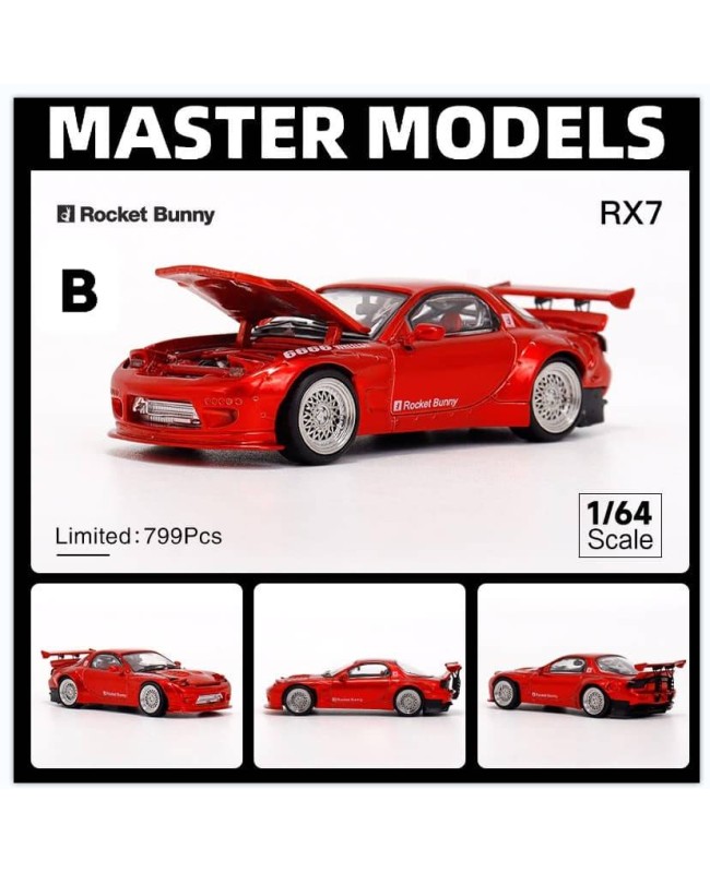 (預訂 Pre-order) Master 1/64 Mazda RX7 Rocket Bunny. (Diecast car model) 限量399台 Transparent Red