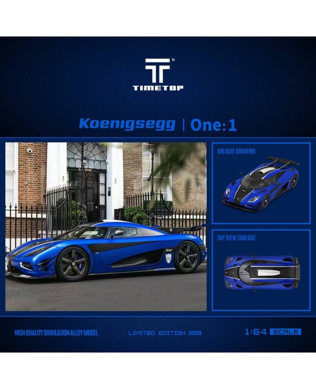 (預訂 Pre-order) Time TOP 1/64 Koenigsegg Agera one1 (Diecast car model) 限量999台 TT644808 Matte blue