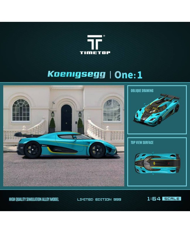 (預訂 Pre-order) Time TOP 1/64 Koenigsegg Agera one1 (Diecast car model) 限量999台 TT644809 Light blue