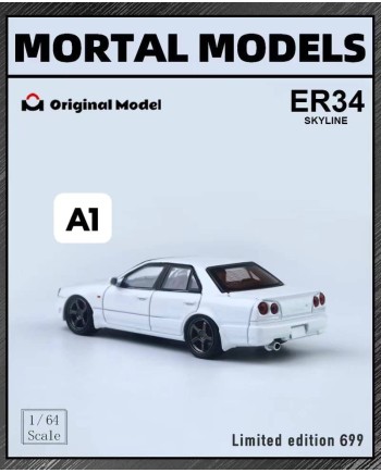 (預訂 Pre-order) Mortal x OM 1/64 (Diecast car model) 限量699台 ER34 Skyline 普通版 WHITE