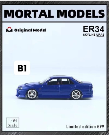 (預訂 Pre-order) Mortal x OM 1/64 (Diecast car model) 限量699台 ER34 uras 包圍版 BLUE