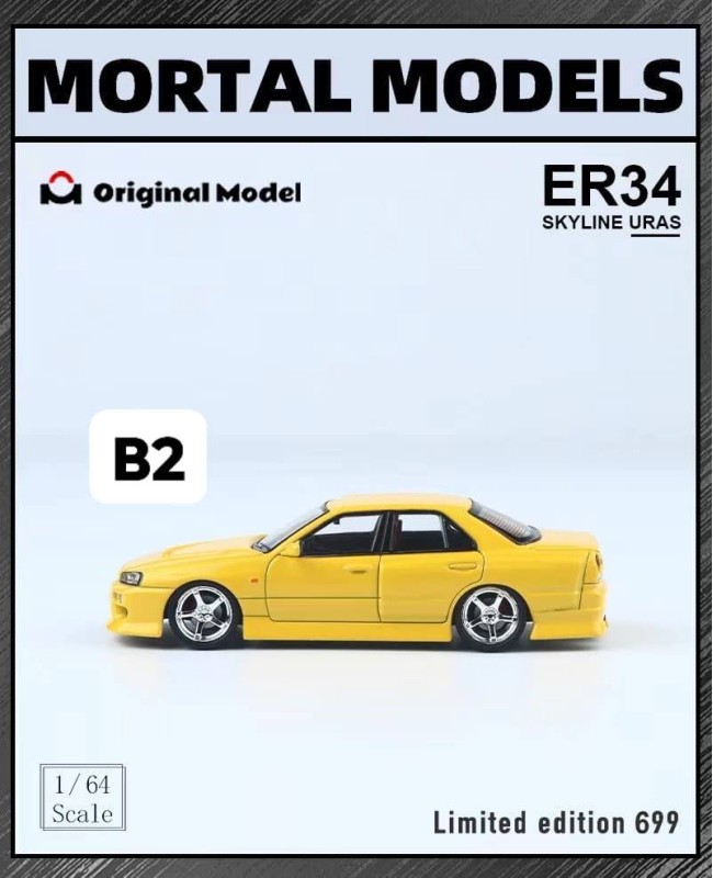 (預訂 Pre-order) Mortal x OM 1/64 (Diecast car model) 限量699台 ER34 uras 包圍版 YELLOW