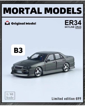 (預訂 Pre-order) Mortal x OM 1/64 (Diecast car model) 限量699台 ER34 uras 包圍版 GREY