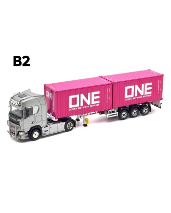 (預訂 Pre-order) Unique Model 1:64 Scania 730S (Diecast car model) 不鏽鋼色 白色龍骨+20尺集裝箱兩個