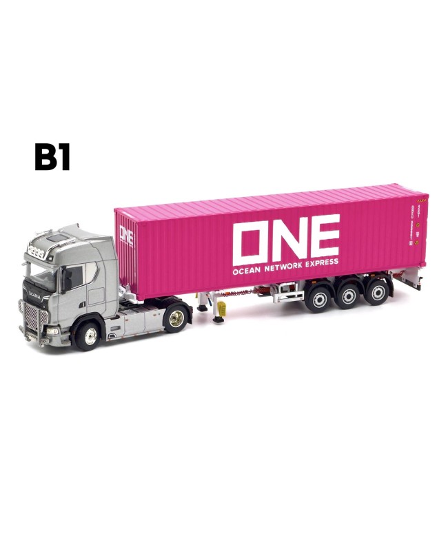 (預訂 Pre-order) Unique Model 1:64 Scania 730S (Diecast car model) 不鏽鋼色 白色龍骨+40尺集裝箱一個