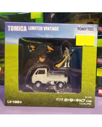 TOMYTEC Tomica Limited Vintage LV-198b Mazda Porter Cab Three-way Open (White) With Figure (Diecast Model)
