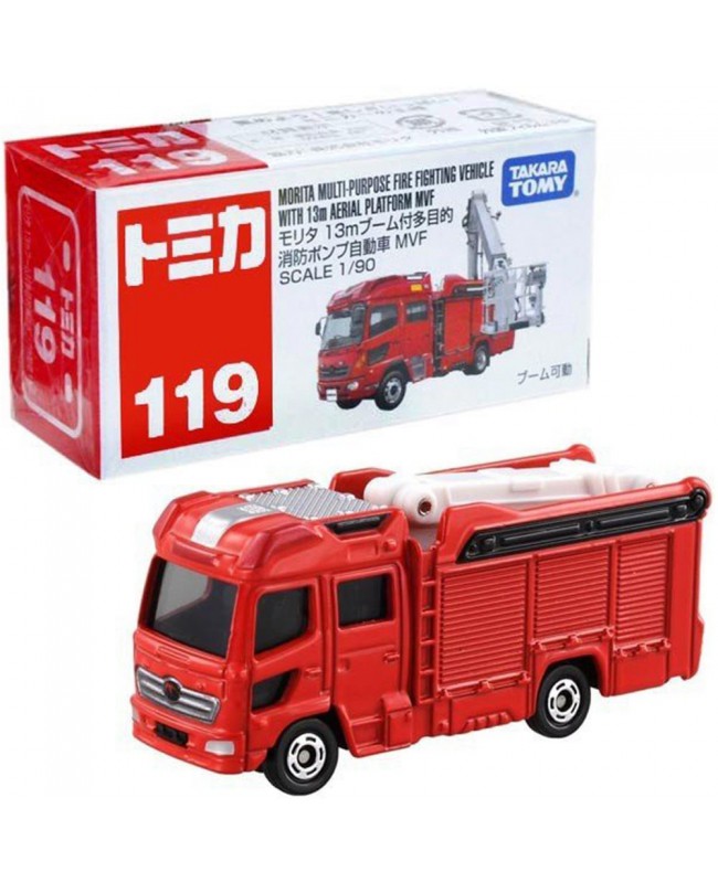 Tomica No.119 Morita Multi Purpose Fire Fighting Vehicle With 13m Aerial Platform MVF Scale Model 1/90